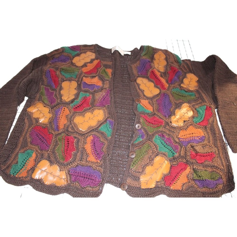 Jane's Closet Autumn Leaves Crochet Jacket Chocolate Brown